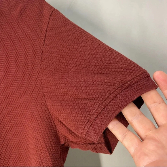 ZARA MAN Maroon Red Textured Regular Short Sleeve Knit Polo Shirt Medium size - Picture 4 of 6